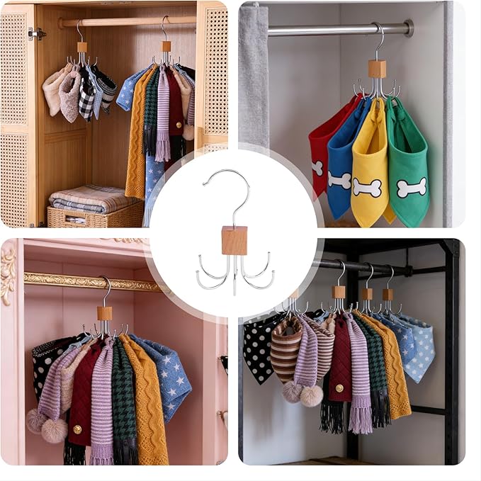 Dog Clothes Hangers Dog Scarf Organizer for Closet Dog Bandanas Holder Bib Hanger Harness Holder with 6 Hooks Space Saving Closet Organizers and Storage（2 Packs）