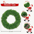 22 Inch Boxwood Wreath for Front Door Realistic with Welcome Sign Faux Easter Green Preserved Boxwood Wreaths Outdoor Spring Wreaths for Front Door Outside for Porch Farmhouse Wall Home Decor