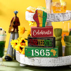 4 Pcs Juneteenth Table Decorations Juneteenth Tiered Tray Decor Rustic 1865 Freedom Wood Block Sign June 19th Table Centerpiece African American for Home Desktop Holiday Shelf Tabletop
