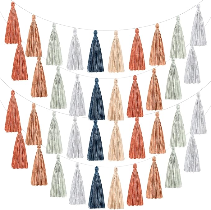 WILLBOND 4 Pieces Valentine's Day Tassel Garland for Classroom Wall Decor Boho Pastel Garland Cotton Tassel Banners for Party School(6.2 Inch,Brown Color)
