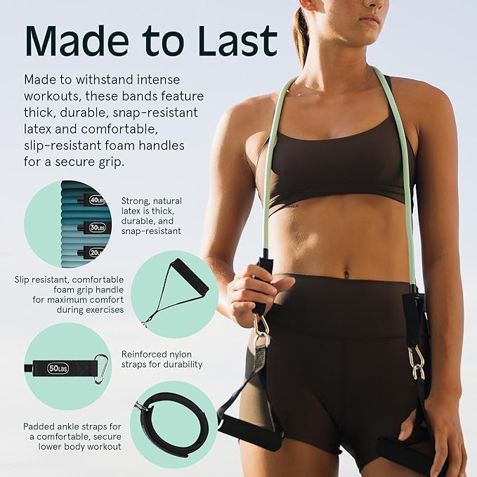 Retrospec Train Resistance Bands Set for Working Out - 5 Stackable Bands, Handles & Door Anchor - Portable Fitness Equipment for Physical Therapy & Yoga Includes Carry Bag