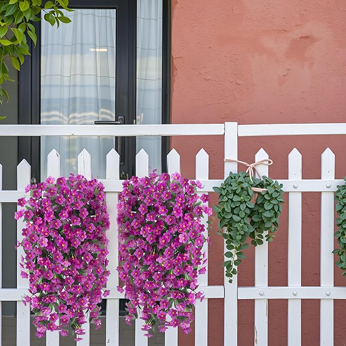 HyeFlora Artificial Fake Hanging Flowers Plants for Outdoor Outside Spring Decor, 2 PCS Faux Silk Fuchsia Daisy UV Resistant Look Real Orchid Long Vines for Home Porch Patio Window Planter Decoration