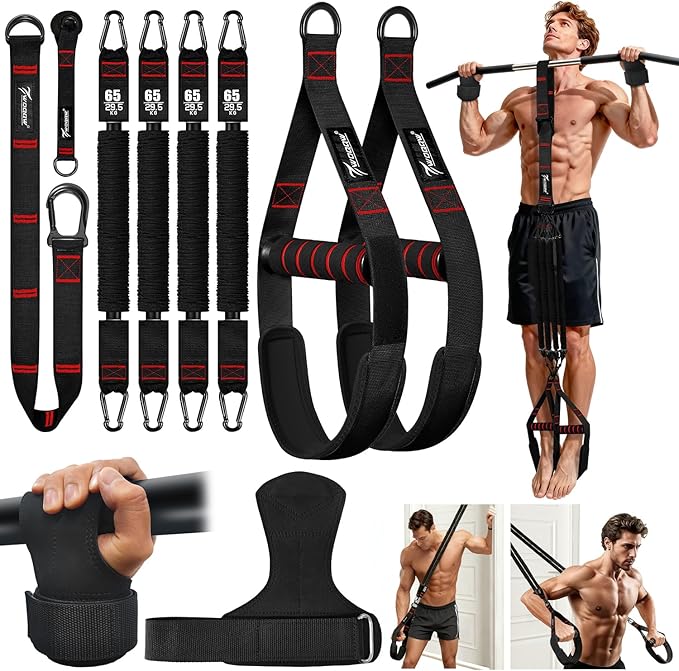 Upgraded Pull Up Assistance Bands, Heavy Duty Resistance Bands with Handles, Exercise Band with Door Anchor, Adjustable Workout Band Set for Pull Up Bar, Full Body Strength&Muscle Training, Home Gym