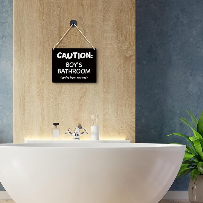 Lacosu Wall Pediments Bathroom Door Signs, Boys Bathroom Sign, 8 x 10 Inches, MDF, Black, Rustic Style