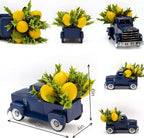 Navy Blue Metal Truck with Artificial Lemon Decor, Farmhouse Spring Summer Centerpiece for Kitchen and Dining Table, Small Ornament for Sidetable, Summer Theme Tiered Tray Decor, 8-inch…