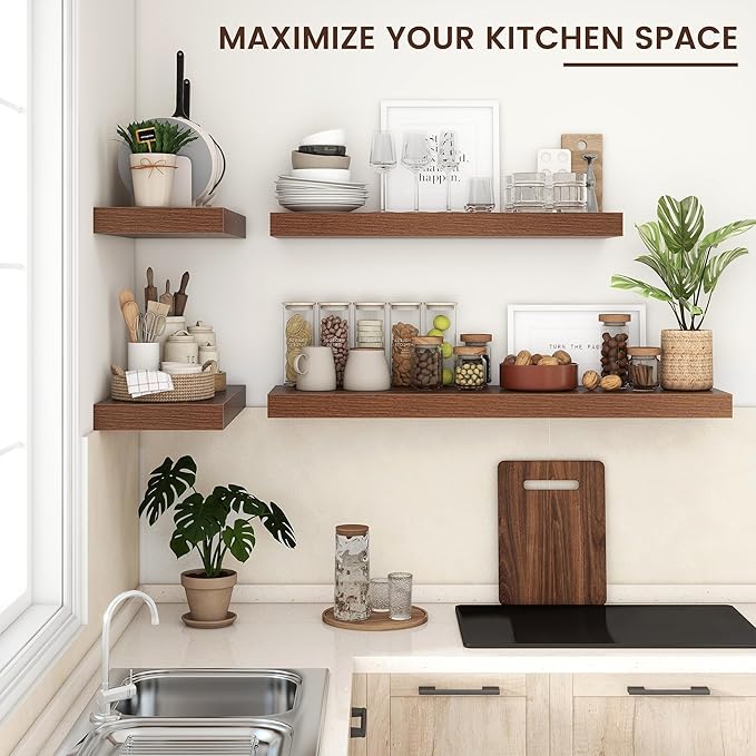 Venusmiles Floating Shelves for Wall, 36 Inch Wide x 12 Inch Deep Floating Shelves, Long Wood Floating Wall Shelf Shelves for Living Room Bathroom Bedroom Kitchen Home - (Walnut, 36" W x 12" D x 2" H)
