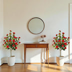 Bellacat 4ft Artificial Camellia Tree with Silk Red Flowers, 48in Faux Camellia Plant with Lifelike Trunk, Fake Flower Tree Potted Front Door Plants for Porch Patio Deck Living Room Decor, 2Pack