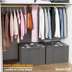 SpaceAid Shoe Organizer for Closet, 2 Pack Foldable Shoe Storage Containers Baskets Boxes Bins w/Adjustable Dividers, Fits 16-32 Pairs, Grey
