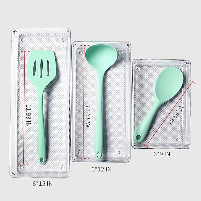 4Pack Large Size Clear Plastic Desk Drawer Dividers Drawer Organizer Wide Tray for Makeup,Kitchen Utensils,Silverware,Jewelries and Gadgets 15’’x6’’