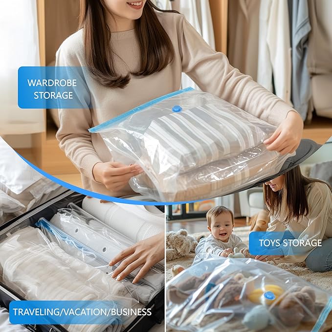 Vacuum Storage Bags with Electric Air Pump, 25 Pack Compression Bag, Space Saving Vacuum Sealer Bags for Clothes, Blanket, Duvets, Pillows, Comforters Travel, Two Compressing Ways