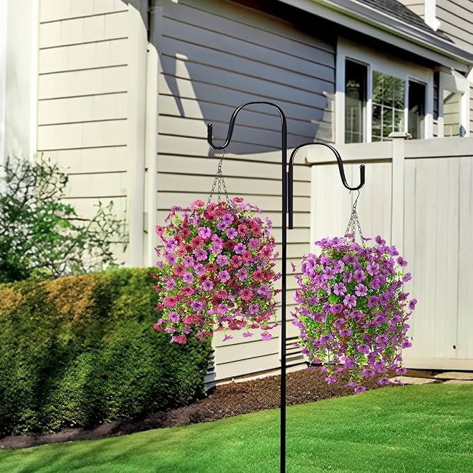 Homsunny Artificial Fake Hanging Plants Flowers Baskets for Outdoor Outside Spring Decor,Faux Silk Daisy UV Resistant Look Real Summer Decorations for Home Porch Patio Yard Garden(Light Purple