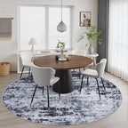 Round Area Rug for Living Room: 6 ft Washable Modern Abstract Soft Thin Rug Indoor Floor No Slip Stain Resistant Carpet for Bedroom Dining Room Farmhouse Nursery Home Office - Black