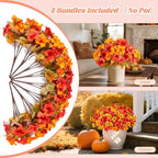 8 Pcs Fake Fall Flowers Artificial Petunias for Outdoor Decorations, Faux Fall Flowers for Outside UV Resistant Realistic Plants for Garden Porch Patio Indoor Autumn Decor(Orange Yellow)