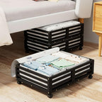 Bamboo Under Bed Storage Containers- Underbed Organizer with Wheels with Large Capacity Dust Bag,Sturdy Wood Rolling Under Bed Shoe Storage Organizer 2 Packs (Black, 2 Packs (23.62"×16.54"))