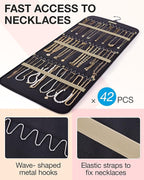 BAGSMART Hanging Jewelry Organizer Storage Roll with Hanger Metal Hooks Double-Sided Jewelry Holder for Earrings, Necklaces, Rings on Closet, Wall, Door, 1 piece, Large, Black