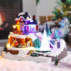 WONDER GARDEN Christmas Village Houses-Christmas Houses Village - Lighted Musical Railway Station Moving Train Town Sets with Revolving Acrylic Trees Animated Figurines for Indoor Decor or Gift