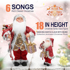 Gfilay 18 Inch Animated Plush Santa Figurine with Music and Movement, Collectible Red Sequin Coat Christmas Decoration, Singing Dancing Santa Claus Holiday Centerpiece Gift for Home or Store
