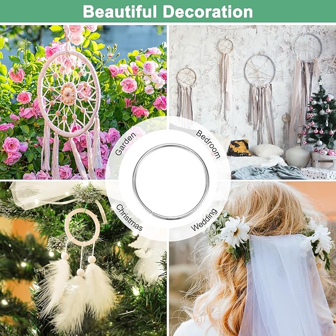 M METERXITY 12-Pack Dream Catcher Rings,2 Inch Metal Round Shape Macrame Wreath Floral Ring Hoop for Home/Valentine/DIY Craft/Wedding/Wall Hanging Decorations [White Silver]