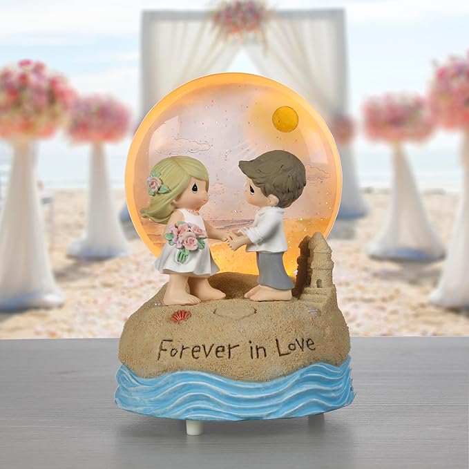Precious Moments Couple on the Beach Light Up Snow Globe | Forever in Love Resin/Glass Lighted Musical | Wedding Gift | Gift for Newlyweds | Wedding Shower Gift | Plays Here Comes the Bride