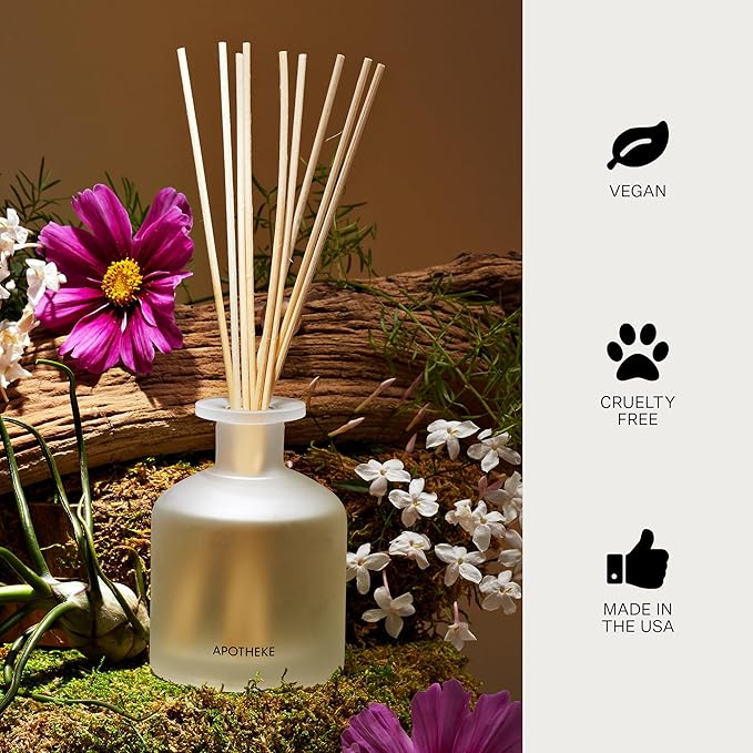 Apotheke Luxury Scented Oil Reed Diffuser Liquid Refill (Amber Woods) - Premium Home Fragrance Diffuser Refill Set with Sticks