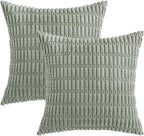 MIULEE Pack of 2 Spring Corduroy Decorative Throw Pillow Covers 18x18 Inch Soft Boho Striped Pillow Covers Modern Farmhouse Home Decor for Summer Sofa Living Room Couch Bed Greyish Green