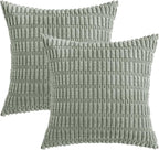 MIULEE Pack of 2 Spring Corduroy Decorative Euro Sham Throw Pillow Covers 22x22 Inch Soft Boho Striped Pillow Covers Modern Farmhouse Home Decor for Summer Sofa Living Room Couch Bed Greyish Green