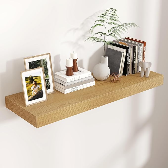Venusmiles Floating Shelves for Wall, 36 Inch Wide x 12 Inch Deep Floating Shelves, Long Wood Floating Wall Shelf Shelves for Living Room Bathroom Bedroom Kitchen Home - (Oak, 36" W x 12" D x 2" H)