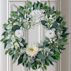 Spring Summer Wreath for Front Door Year-Round, 20" Artificial Greenery Wreath for Porch Wall Window, Farmhouse Holiday Decor with Lamb’s Ear Hydrangea Peony
