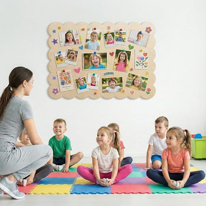 Scalloped White Felt Bulletin Board 36x24 Inches - Self-Adhesive Foldable, with 30 Pushpins, Cork Board Alternative - Decorative Pin Board for Wall, Home, Office & School (Flesh Pink, 36"x 24")