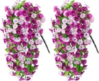 Artificial Fake Hanging Flowers Plants for Outdoor Decoration, 2PCS Faux Silk Morning Glory Long Vines Stems UV Resistant Look Real for Outside Home Porch Patio(Violet)