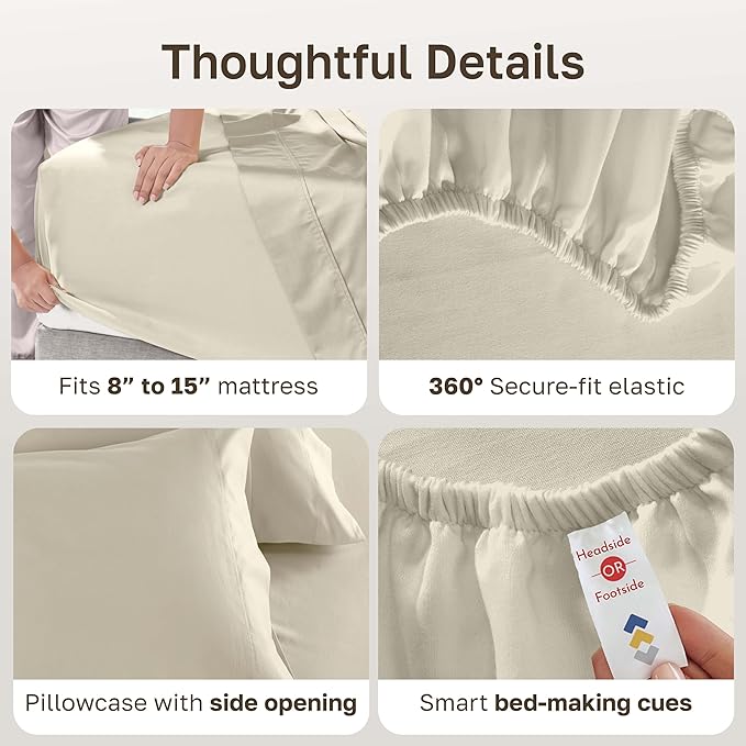 California Design Den Luxury Twin Sheet Set - 100% Cotton, 600 Thread Count Deep Pocket Twin Sheets, Soft Hotel-Quality Bedding with Sateen Weave - Ivory (Warm Cream)