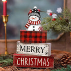 Lineshading 4 Pcs Christmas Table Decoration Wooden Snowman Decor Christmas Tiered Tray Decor Red Buffalo Plaid Block Signs Snowman Table Centerpiece Farmhouse Winter Decoration for Home Kitchen Shelf