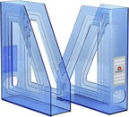 Acrimet Magazine File Holder Bin Storage, Vertical Rack for Documents, Folders and Mail, Durable Plastic Desk Organizer for Office & Home (Clear Blue Color) (2 Pack)