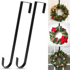 12 in Wreath Hanger for Front Door 2 Pack Black Wreath Hangers Over The Door Wreaths Hanger Hook Christmas Wreaths Holder Hook Halloween Home Decorations Hanging Clothes Bag Narrow
