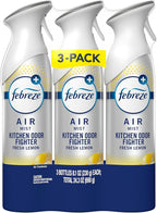 Febreze Air Mist, Air Freshener Spray, Odor Fighting Room Spray, Deodorizer for Home Bathroom Kitchen Office Apartment Dorm Room Classroom, Kitchen Odor Fighter Fresh Lemon Scent, 8.1oz, 3-pack