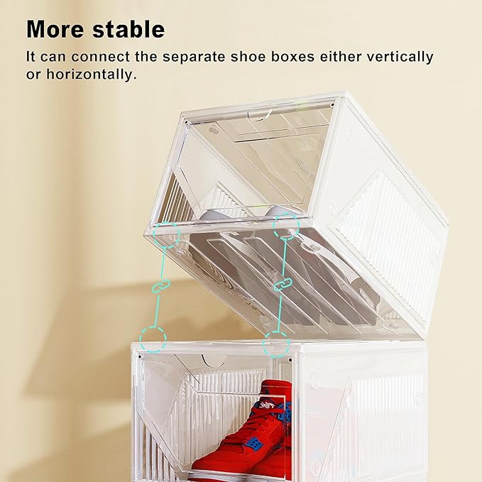 AWTATOS Shoe Boxes with Magnetic Door, Stackable Shoe Storage Organizer with Lids, Folding Shoe Rack for High Heels, Thickened Sneaker Storage Container, 6 Pack, Clear