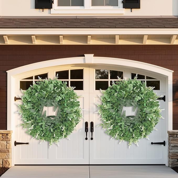 26" Large Eucalyptus Wreath for Front Door Spring Summer Greenery All Season Green Year Round Artificial Eucalyptus Leaves Wreath for Porch Farmhouse Home Wall Window Outdoor Indoor Decorations