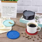 ME.FAN Silicone Coasters with Holder,[6 Pack] Drinking Coasters - Cup Mat for Hot or Cold Drinks, Thickened, Non-Slip, Non-stick,Deep Tray Wine Red