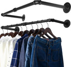 WEBI Clothing Rack Wall Mount,24" Industrial Pipe Clothes Rack for Hanging Clothes,Heavy Duty Iron Garment Rack Bar,Retail Display Clothes Rod for Closet,Laundry Room,Black,2 Packs