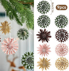 EASY JOY 9Pcs Christmas Hanging Decorations - 3D Paper Christmas Tree Hanging Decor Pink Green Brown Snowflake Ornaments Christmas Decorations Outdoor Indoor for Xmas Party,Boho Home,Window Door Decor