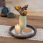 Hanobe Round Wood Decorative Tray: Rustic Wooden Tray for Coffee Table Farmhouse Centerpiece Mirror Candle Holder Vintage Mirrored Bar Plate Ottoman Topper for Home Decor Bathroom Kitchen