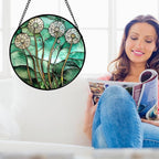 Stained Glass Window Hanging, Green Abstract Lotus Leaves Tree Sun Catcher for Window Door Home Decor Plant Suncatcher Christmas Mother's Day Birthday Gifts for Women Men Mom Nana 9.8 in