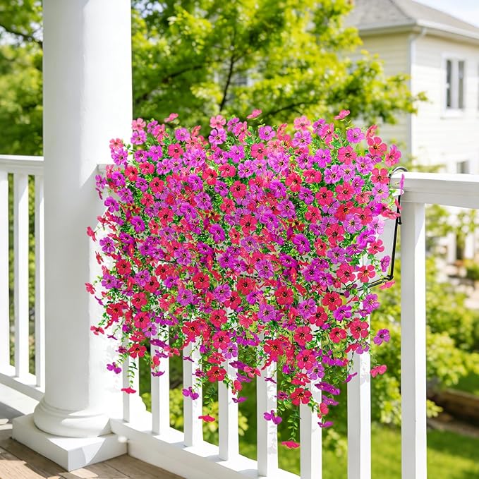 Fake Artificial Hanging Flowers for Outdoor Spring Decor 2PCS Faux Silk Flowers Plants for Outdoor Outside Planter UV Resistant Daisy for Porch Front Door Patio Balcony Yard Decor