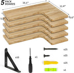 Fixwal Floating Shelves for Wall Set of 5, Rustic Wood Wall Mounted Corner Shelf for Bathroom, Kitchen, Bedroom, Home Decor, Laundry Room, Living Room (Carbonized Black)