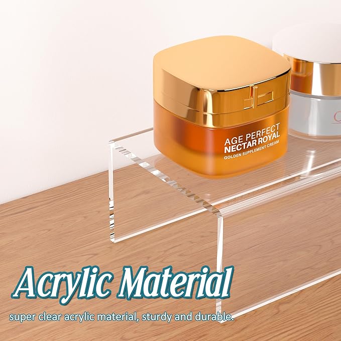 Acrylic Shelf Riser 10x4.7x3 pack of 2, Desktop Rectangular Acrylic Tray Pedestal Stand for Home Décor, Figures, Manga or Other Collectibles, 10x4.7x3 Inch