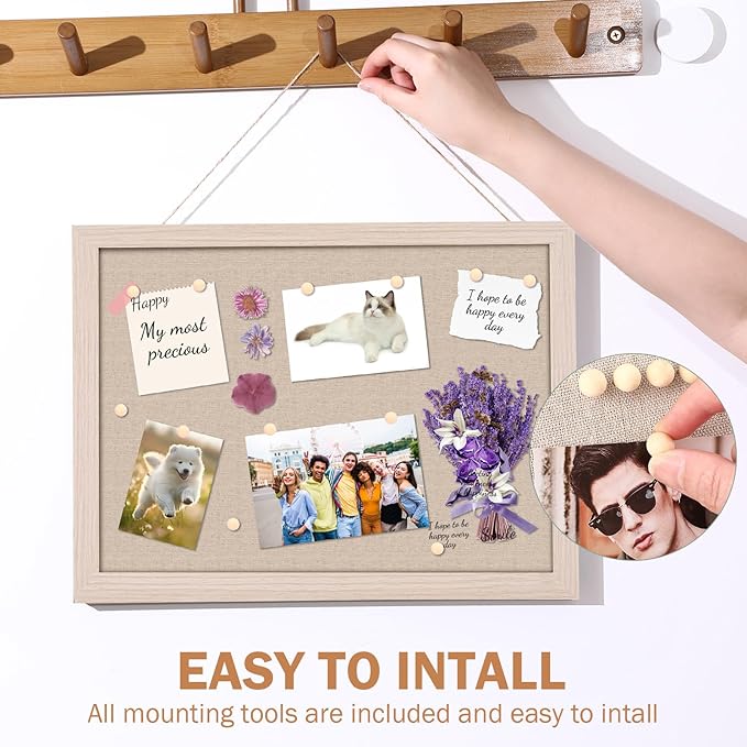 Teling 4 Pack Wood Bulletin Boards with Linen 12''x 16'' Cork Board for Walls with 90 Pushpin Decorative Wood Framed Display for School Office Home Decor (Brown)
