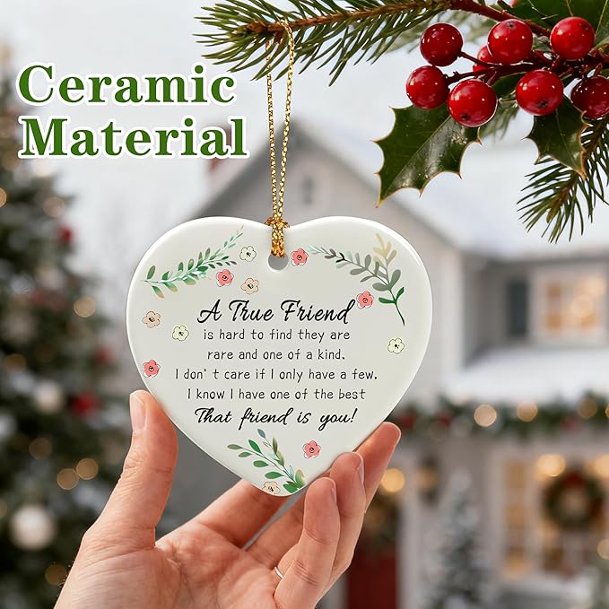A True Friend is Hard to Find They are Rare and One of a Kind - Birthday, Christmas Friendship Gift | Gifts for Best Friend, Bestie, Female BFF | Ceramic Keepsake, Friendship Christmas Ornament