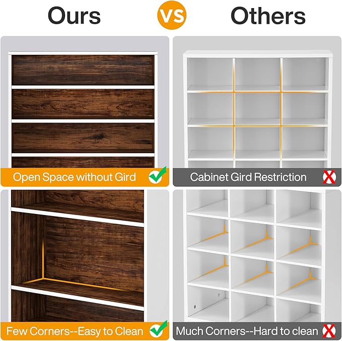 Tribesigns Tall Shoe Cabinet, 9 Tiers 40-45 Pairs Heavy Duty Wood Freestanding Shoe Storage Cabinet, 70.8'' Tall Shoe Cabinet with Open Storage for Entryway (1, White/Brown)