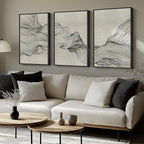 Large Framed Neutral Modern Abstract Wall Art, 3 Piece Black and Beige Canvas Prints Paintings Artwork for Walls, Minimalist Line Pictures for Living Room Hallway Office Wall Decor -Total 30x60 Inch