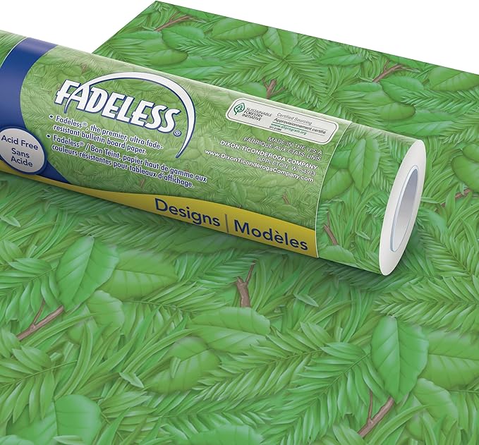 Fadeless Bulletin Board Paper, Fade-Resistant Paper for Classroom Decor, 48” x 12’, Tropical Foliage, 1 Roll